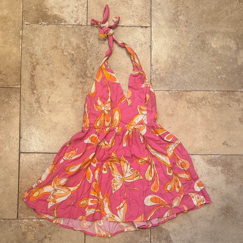Urban Outfitters Pink and Orange Halter Dress - Size Small